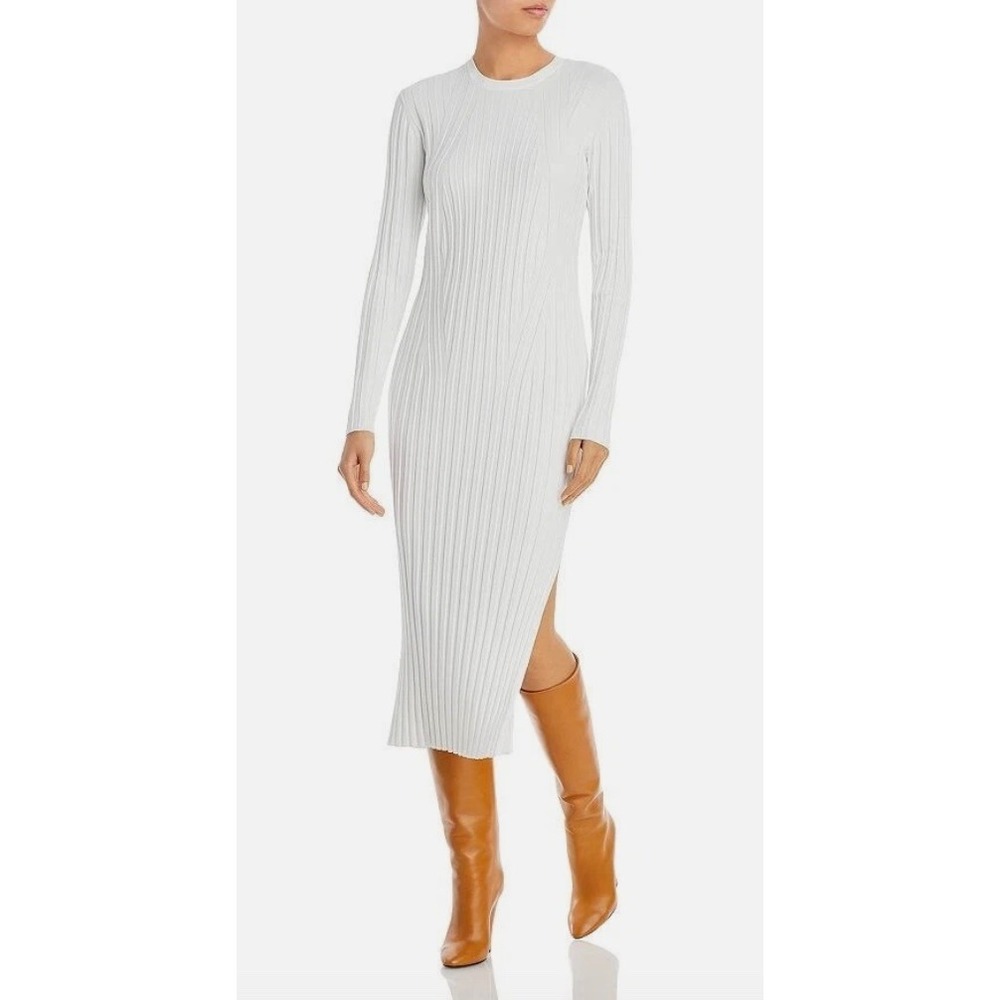 FRAME Ribbed Off White Long Sleeve Midi Sweater Dress Size XXS